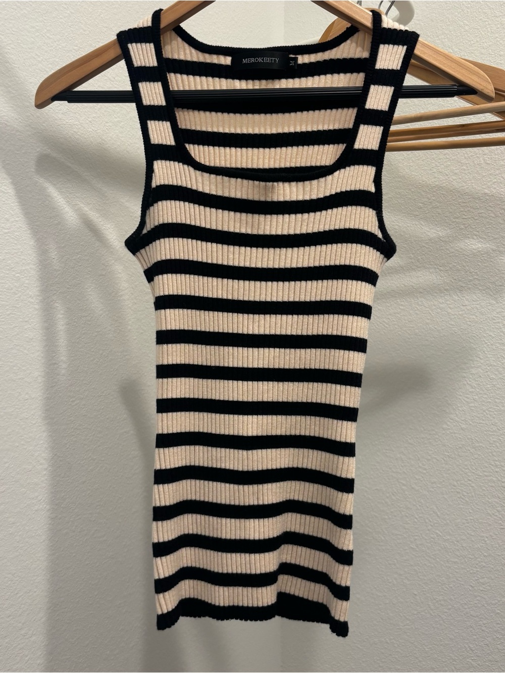 Black and Cream Striped Ribbed Tank Top